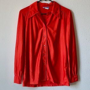 Vintage 1970s Red Disco Collar Button Down Shirt